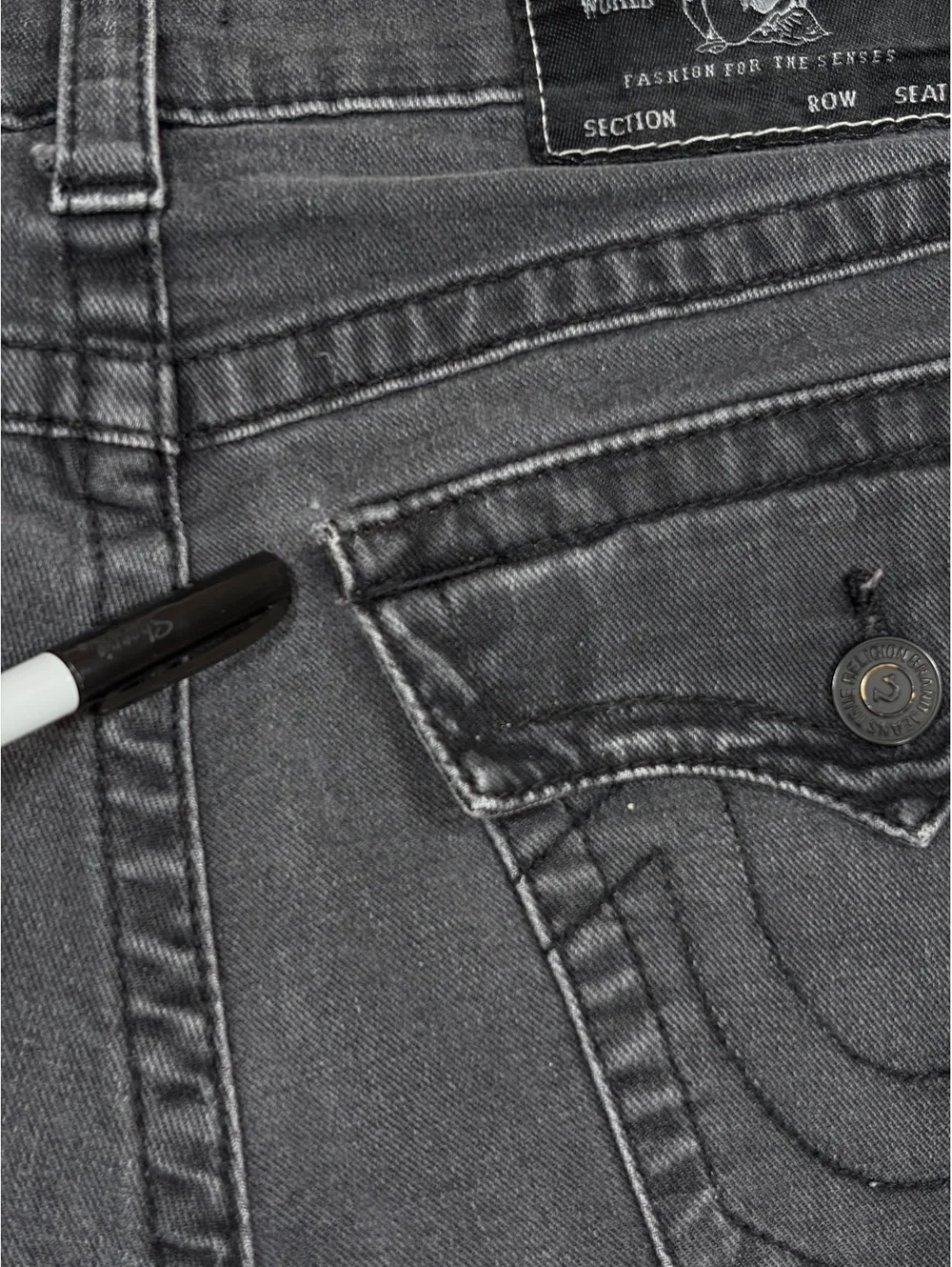 True Religion Ricky Straight Leg Jeans - Size 30 x 32 Black Denim Flap Pockets
